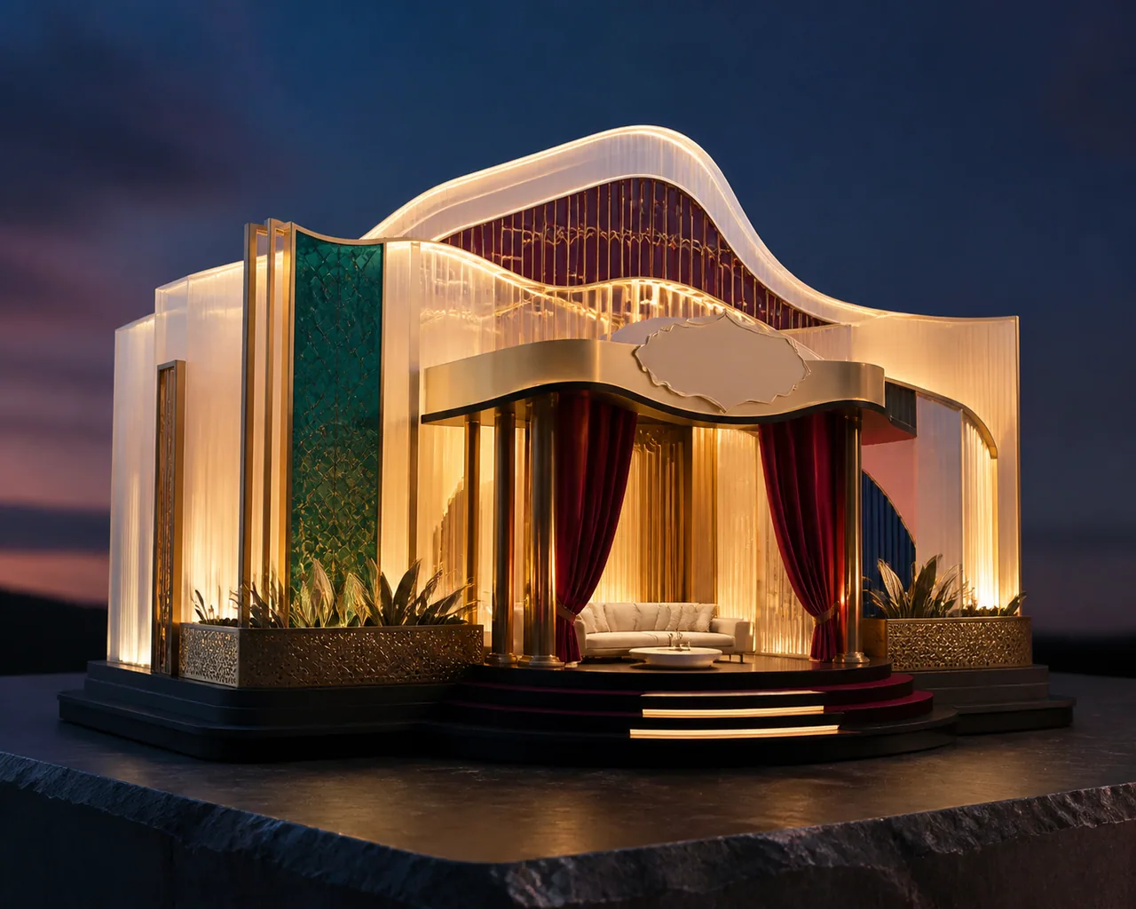 Pre-launch concept image of a fictional venue miniature memory light from the front